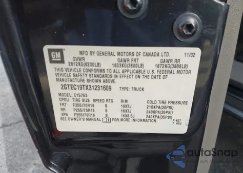 2003 GMC Sierra 1500 Slt from USA, damaged, VIN 2GTEC19TX31231609